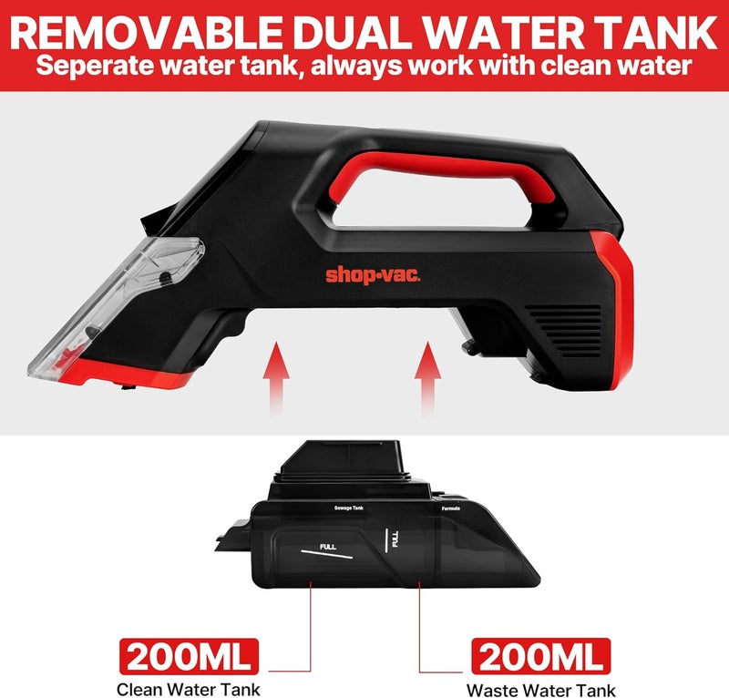 SHOPVAC Shop 3-in-1 Cordless Spot Cleaner, Handheld Upholstery Cleaner with Spray, Rolling Brush and 5.5kPa Suction, 2 Water Tanks, USB-C Rechargeable - Image 3